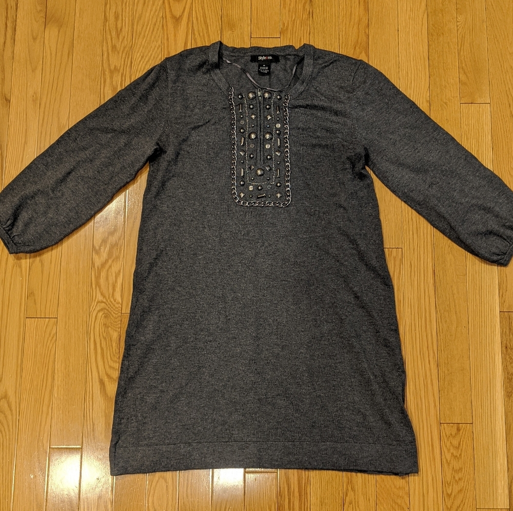 Style&co. Women's Henley Beaded sweater dress sz M